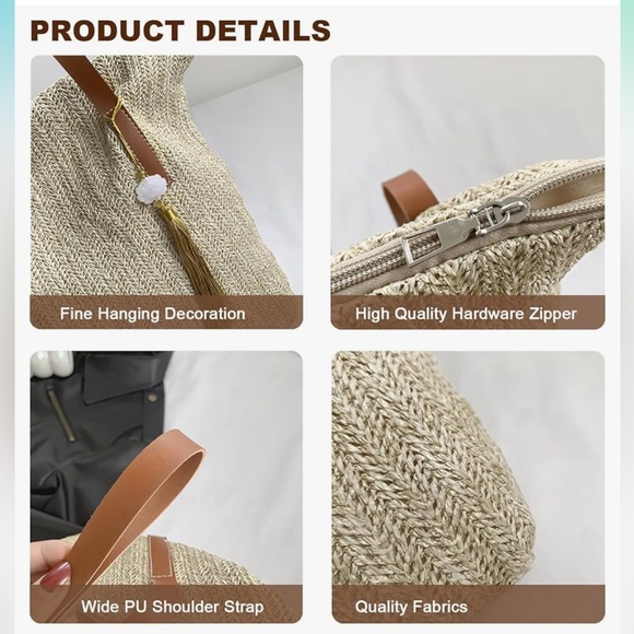 🆕 Straw Beach Bags for Women, Large Woven Tote Bag - Picture 3 of 7